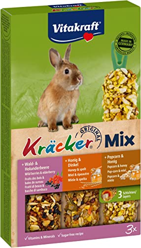 Vitakraft Kräcker Mix, Nagersnack, für Zwergkaninchen, mit Waldbeere, mit Honig, mit Popcorn, ohne Zusatz von Zucker und Getreide (1x 3 Stück) von Vitakraft