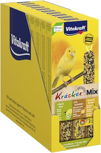 Vitakraft Kräcker Mix, Vogelsnack, für Kanarienvögel, Knabberstangen, mit Ei und Grassamen, mit Kiwi und Citrus, mit Banane und Sesam, ohne Zusatz von Zucker (10x 80g) von Vitakraft