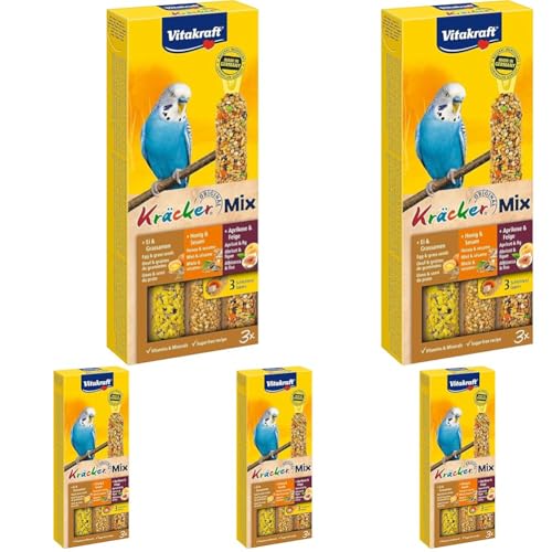 Vitakraft Kräcker Mix, Vogelsnack, für Wellensittiche, Knabberstangen, mit Ei und Grassamen, mit Aprikose und Feige, mit Honig und Sesam, ohne Zusatz von Zucker (1x 3 Stück) (Packung mit 5) von Vitakraft