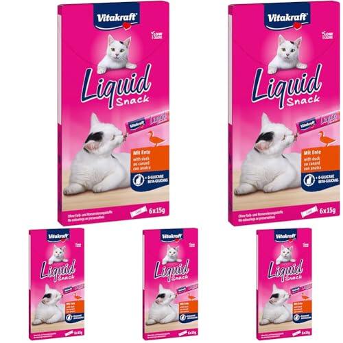 Vitakraft Liquid Snack, Katzensnack flüssig, mit Ente, Katzenleckerlies, mit Beta Glucane, unterstützt die Immunabwehr, kalorienarm (1x 6 Stück) (Packung mit 5) von Vitakraft