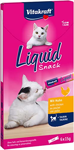 Vitakraft Liquid Snack, Katzensnack flüssig, mit Huhn, Katzenleckerlies, mit Taurin, unterstützt die Augenfunktion, unterstützt die Herzfunktion, kalorienarm (1x 6 Stück) (Packung mit 10) von Vitakraft