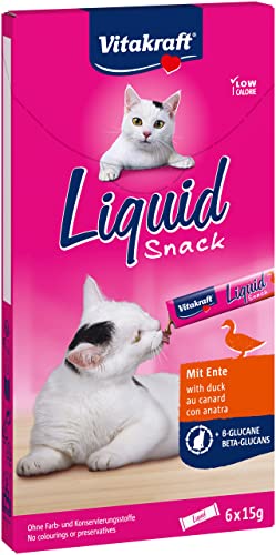 Vitakraft Liquid Snack, Katzensnack flüssig, mit Ente, Katzenleckerlies, mit Beta Glucane, unterstützt die Immunabwehr, kalorienarm (1x 6 Stück) von Vitakraft