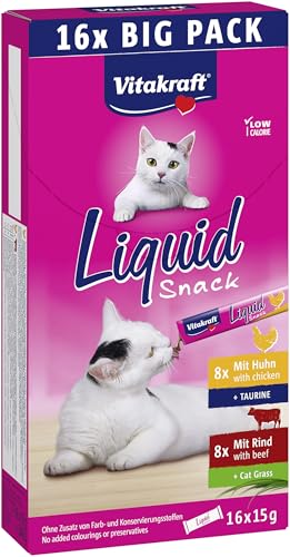 Vitakraft Liquid Snack für Katzen, Katzen Leckerli im Multipack, cremige Textur mit herzhaftem Rind und bekömmlichem Huhn, 1 Packung (16 x 15g) von Vitakraft