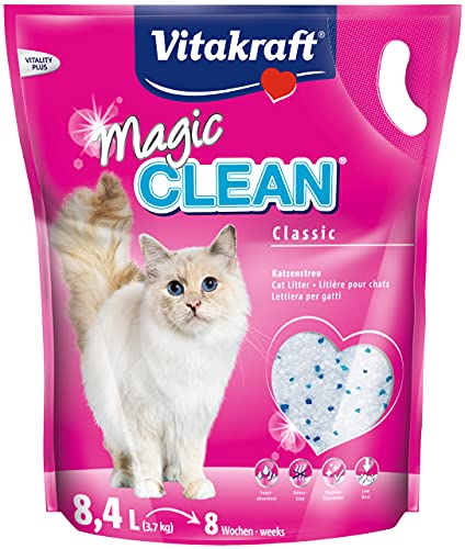 Vitakraft Magic Clean, Katzenstreu, Hygiene-Streu aus Mineralkügelchen, nicht klumpend, besonders staubarm, reicht für 8 Wochen, reicht für einen Monat (1x 8,4l) von Vitakraft