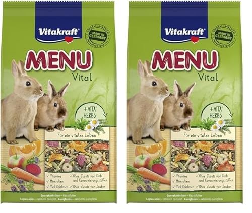 Vitakraft Menu Vital, Futter für Zwergkaninchen, mit Kräutern und Gemüse, rohfaserreich, ohne Zusatz von Zucker (1x 1kg) (Packung mit 2) von Vitakraft