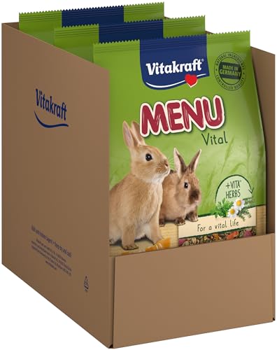 Vitakraft Menu Vital, Futter für Zwergkaninchen, mit Kräutern und Gemüse, rohfaserreich, ohne Zusatz von Zucker (3x 5kg) von Vitakraft