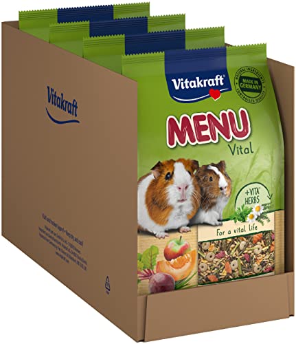 Vitakraft Menu Vital, Hauptfutter für Meerschweinchen, mit Gemüse und Kräutern, ohne Zusatz von Zucker, im wiederverschließbaren Beutel (4x 3kg) von Vitakraft