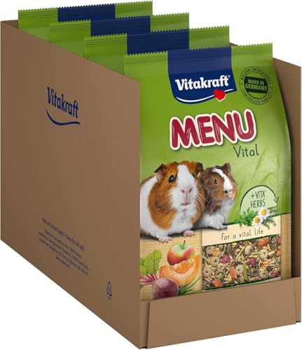 Vitakraft Menu Vital, Hauptfutter für Meerschweinchen, mit Gemüse und Kräutern, ohne Zusatz von Zucker, im wiederverschließbaren Beutel (4x 3kg) von Vitakraft