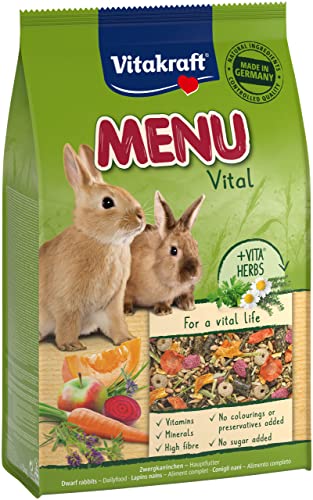 Vitakraft Menu Vital, Futter für Zwergkaninchen, mit Luzerne, mit Apfel, mit Kürbis, angereichert mit Kräutern, ohne Zusatz von Zucker und Getreide (1x 3kg) von Vitakraft