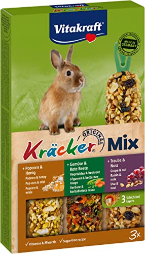 Vitakraft Kräcker Mix, Knabberstangen für Zwergkaninchen, mit Popcorn und Honig, mit Gemüse und Rote Beete, mit Traube und Nuss, ohne Zusatz von Zucker und Getreide (1x 160g) von Vitakraft