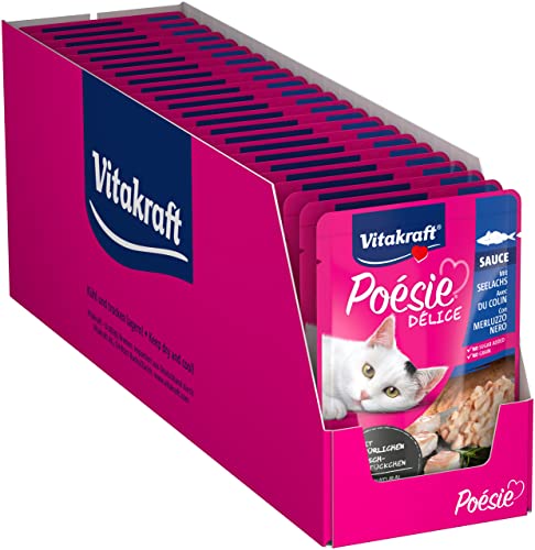 Vitakraft Poésie Délice, Nassfutter für Katzen, mit MSC-Seelachs in Sauce, für ausgewachsene Katzen, ernährungsphysiologisch abgestimmt, ohne Zusatz von Zucker und Getreide (23x 85g) von Vitakraft