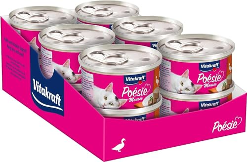 Vitakraft Poésie Mousse, Nassfutter für Katzen, mit Entenfleisch, für ausgewachsene Katzen, in Vorratsgröße, ohne Zusatz von Zucker (12x 85g) von Vitakraft