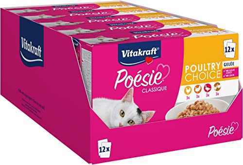 Vitakraft Poésie Classique, Nassfutter für Katzen, Multipack, mit Huhn, Pute, Geflügel und Ente, für ausgewachsene Katzen, ohne Zusatz von Zucker und Getreide (5 Pakete mit 12x 85g) von Vitakraft