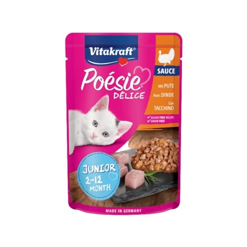 Vitakraft Poésie Délice Sauce Junior, Nassfutter für Katzen, mit Fleischstücken in Sauce, Truthahn, 85 g (1 Stück) von Vitakraft