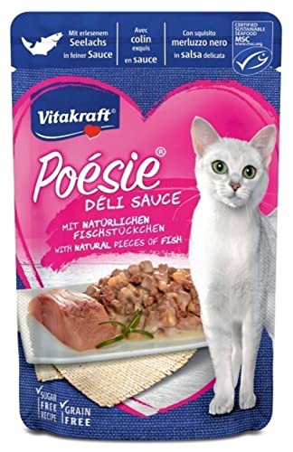 Vitakraft Poésie Délice Weide, Nassfutter für Katzen mit Fleischstücken in Sauce, Sorte, Pollack, 85 g von Vitakraft