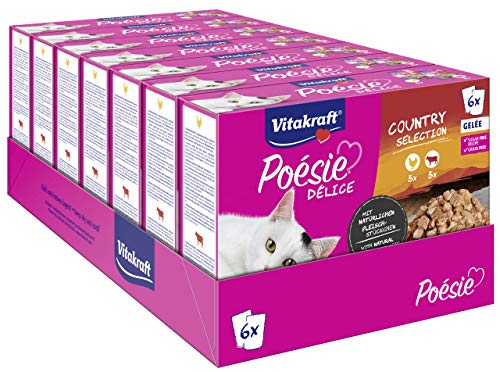 Vitakraft Poésie Délice, Country Selection, Katzenfutter nass, im Multipack, in köstlichem Gelée, mit Huhn, mit Rind, in Vorratsgröße (7 Pakete mit je 6x 85g) von Vitakraft