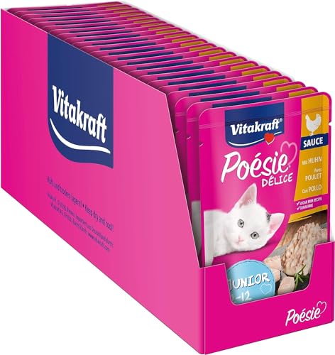 Vitakraft Poésie Délice, Junior, Katzenfutter nass, mit Hühnchenfilet in Sauce, für junge Katzen, ernährungsphysiologisch abgestimmt, ohne Zusatz von Zucker und Getreide (23x 85g) von Vitakraft