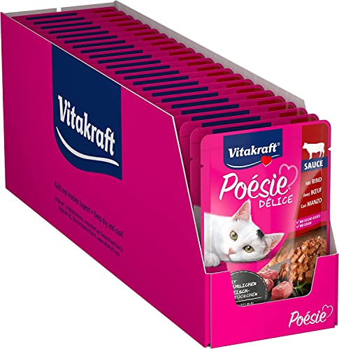 Vitakraft Poésie Délice, Katzenfutter nass, mit herzhaftem Rind in Sauce, für ausgewachsene Katzen, ernährungsphysiologisch abgestimmt, ohne Zusatz von Zucker und Getreide (23x 85g) von Vitakraft