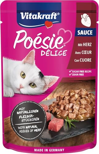 Vitakraft Poésie Délice, Katzenfutter nass, mit wertvollem Herz in Sauce, für ausgewachsene Katzen, ernährungsphysiologisch abgestimmt, ohne Zusatz von Zucker und Getreide (1x 85g) von Vitakraft