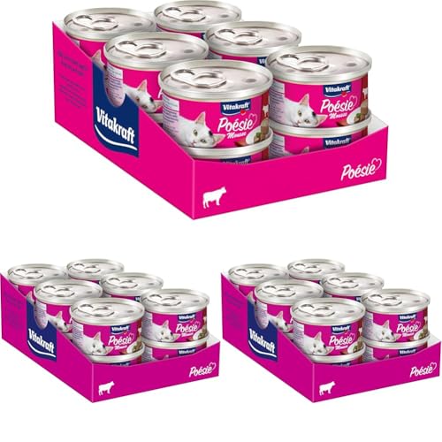 Vitakraft Poésie Mousse, Katzenfutter nass, mit Rindfleisch, ernährungsphysiologisch abgestimmt, ohne Zusatz von Zucker (12x 85g) (Packung mit 3) von Vitakraft