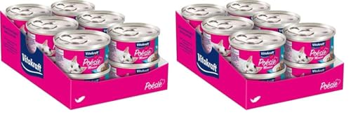 Vitakraft Poésie Mousse, Katzennassfutter, luftige Mousse mit Lachs, in Vorratsgröße, ohne Zusatz von Zucker (12x 85g) (Packung mit 2) von Vitakraft