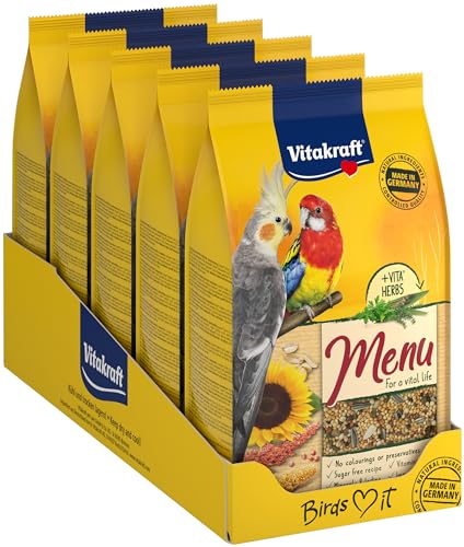 Vitakraft Menü, Vogelfutter für Großsittiche, mit Getreide und Nüssen, Großpackung, ohne Zusatz von Zucker (5x 1kg) von Vitakraft