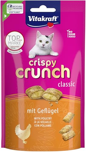 Vitakraft Crispy Crunch, knusprige Snackkissen gefüllt mit Geflügel, Katzensnack, ohne Zusatz von Zucker (1x 60g) von Vitakraft