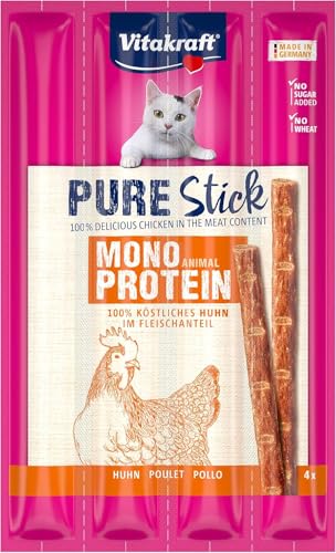 Vitakraft Pure Stick, Katzensnack, mit Huhn, Fleischsticks zum Verwöhnen, auch für ernährungssensible Tiere, ohne Zusatz von Zucker und Getreide (1x 20g) von Vitakraft