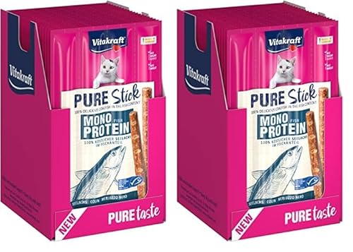 Vitakraft Pure Stick, Sticks mit Seelachs, Katzensnack, auch für ernährungssensible Tiere geeignet (20 Pakete mit 4X 5g) (Packung mit 2) von Vitakraft