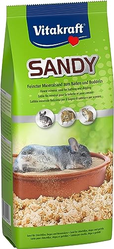 Vitakraft Sandy, feine Mineralsand, für Chinchillas, für Degus, für Rennmäuse, besonders fellschonend (1x 1kg) von Vitakraft