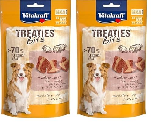 Vitakraft Treaties Bits, Hundeleckerli getreidefrei, mit Leberwurst, mit hohem Fleischanteil, ideal als Belohnung und Training, ohne Zusatz von Zucker (1x 120g) (Packung mit 2) von Vitakraft