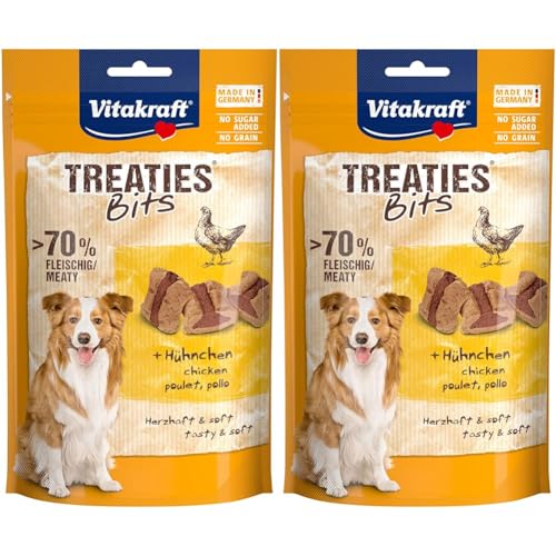 Vitakraft Treaties Bits, Hundeleckerlie, mit Hühnchen, mit hohem Fleischanteil, ideal als Belohnung und Training, ohne Zuckerzusatz (1x 120g) (Packung mit 2) von Vitakraft