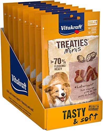 Vitakraft Treaties Minis, Hundeleckerli getreidefrei, mit Leberwurst, mit hohem Fleischanteil, zur Belohnung zwischendurch, in Vorratsgröße, ohne Zusatz von Zucker (8x 48g) von Vitakraft