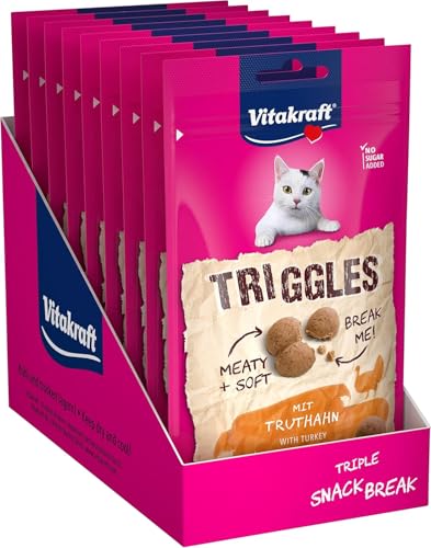 Vitakraft Triggles, Katzensnack, mit Truthahn, portionierbar in drei Häppchen, als Belohnung oder Training, ohne Zuckerzusatz (9x 40g) von Vitakraft