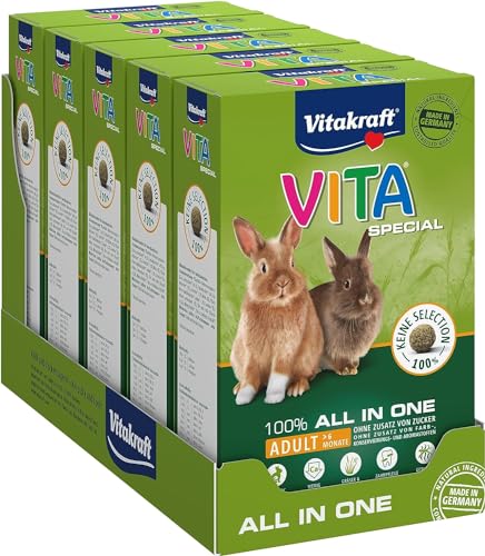 Vitakraft Vita Special, Adult, Hauptfutter Zwergkaninchen, mit Gräsern, mit Kräutern, mit natürlichem prebiotischen Inulin zur Förderung der optimalen Verdauung, für ausgewachsene Zwergkaninchen (5x 600g) von Vitakraft