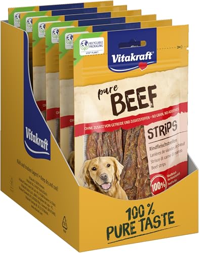 Vitakraft Fleischsnacks, Beef Strips, Rindfleischstreifen, Hundeleckerli getreidefrei, mit Rindfleisch, im wiederverschließbaren Beutel, ohne Zusatz von Zucker (10x 80g) von Vitakraft