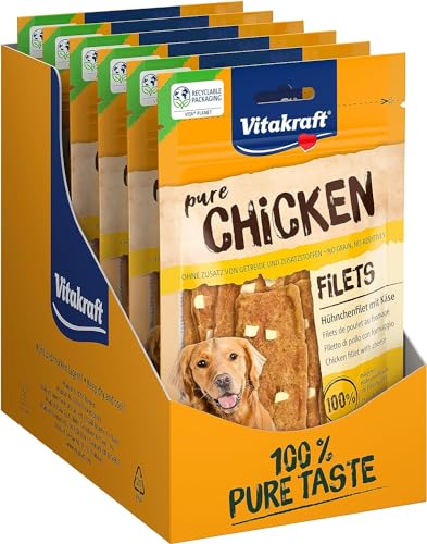 Vitakraft Pure Chicken, Hundeleckerli, Hühnchenfilets mit Käse, recyclingfähige Verpackung, ohne Zusatz von Zucker (9x 80g) von Vitakraft