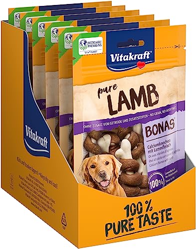 Vitakraft Fleischsnacks, Pure Lamb Bonas, Calciumknochen mit Lammfleisch, Hundeleckerli getreidefrei, mit Lammfleisch, im wiederverschließbaren Beutel, ohne Zusatz von Zucker (8x 80g) von Vitakraft