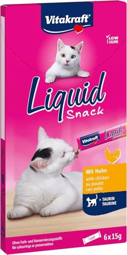 Vitakraft Liquid Snack, Leckerlis Katzen, mit Huhn und Taurin, unterstützt die Augenfunktion und Herzfunktion, kalorienarm (1x 6 Stück) von Vitakraft