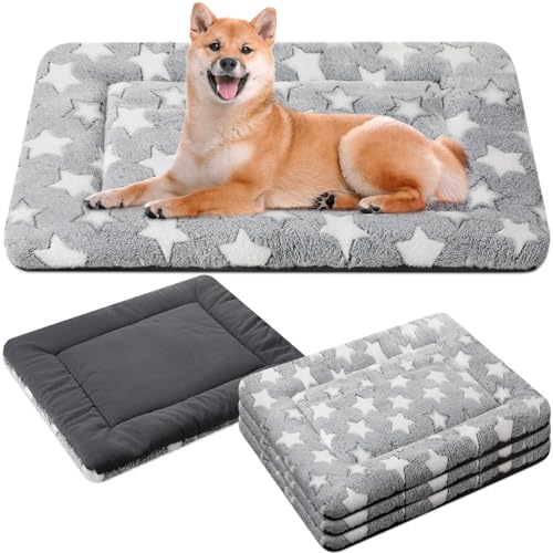 VitalCozy Hundebett-Matte für Hundekäfige, wendbar, maschinenwaschbar, Stern-Haustier-Schlafmatte, Hundehütte, Bettunterlage für kleine, mittelgroße und große Hunde, Grau, 61 x 91 x 4 cm, 4 Stück von VitalCozy