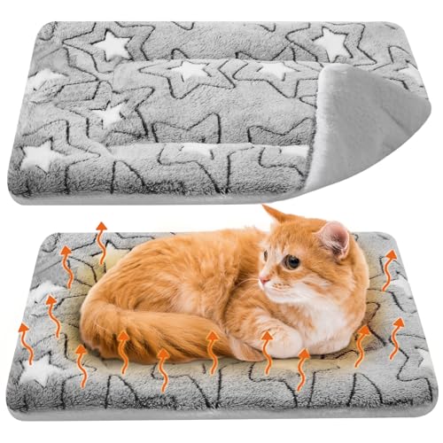 VitalCozy Selbstwärmende Katzenmatte, selbstheizend, Katzenbett, wendbar, maschinenwaschbar, reflektiert Körperwärme, warme Thermo-Haustierunterlage, Decke für Wild- und Indoor-Katzen (Doppelstern, von VitalCozy