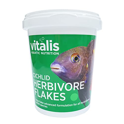 VITALIS CICHLID HERBIVORE FLAKES für pflanzenfressende Cichliden Buntbarsche | Flockenfutter Fischfutter für Aquarium & Teich | Flocken Cichlidenfutter Fischfutter mit (40g) von Vitalis Aquatic Nutrition