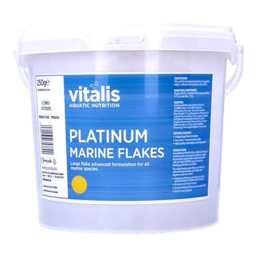 Vitalis 250g Platinum Marine Flakes – leicht verdauliches Fischfutter Aquarium Flocken –Fischfutter Flocken für vitales Wachstum und Farbenvielfalt von Vitalis Aquatic Nutrition