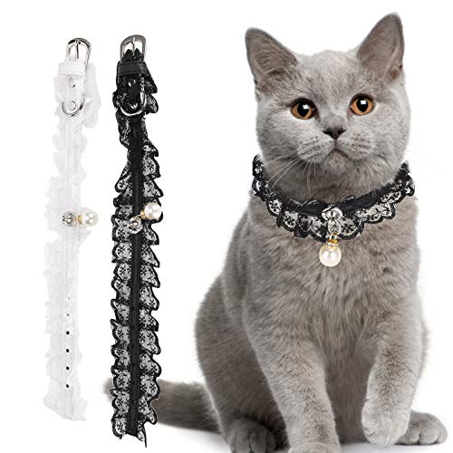 2PCS Haustierhalsband, schwarz/weiß, Elegante Spitze, Hochzeitskleid, Festivals, Dekoration, Haustierhalsband für kleine Katzen und Hunde von Vitdipy