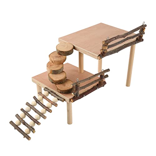 Hamster-Kletterplattform, 2-stufiges Hamster-Spielplatz-Aktivitätsset aus Holz, Kletterplattform für kleine Haustiere mit Brücke zum Spielen, Klettern, Verstecken, Laufen und Kauen von Vitdipy