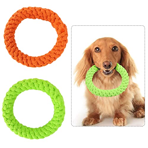 Vitdipy 2 Stück Kauspielzeug für Hunde, praktisches, zuverlässiges Hundespielzeug aus Baumwollseilringen zum Zahnen, Reinigen, Training und Spielen von Vitdipy