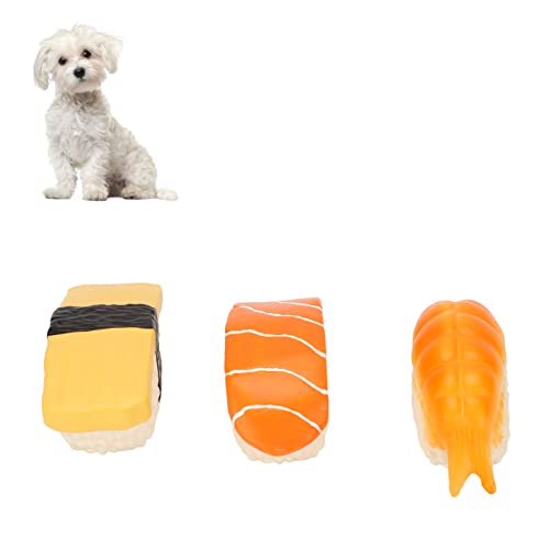 Vitdipy 3-teiliges Sushi-Hundespielzeug, Simulations-Sushi-Form, hochwertiges weiches Latex, unterhaltsames Hundespielzeug mit quietschendem Futter für kleine und mittelgroße Hunde von Vitdipy