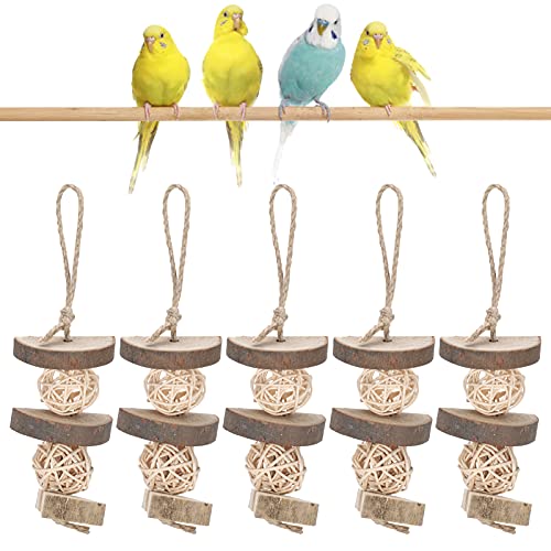 Vitdipy 5pcs Vogelkau -Spielzeug, hölzerne Kauspielzeughänge Rattan Ball Bucke Papageien Vögel Lieferungen für kleine Vogel Conure Cockatiel von Vitdipy