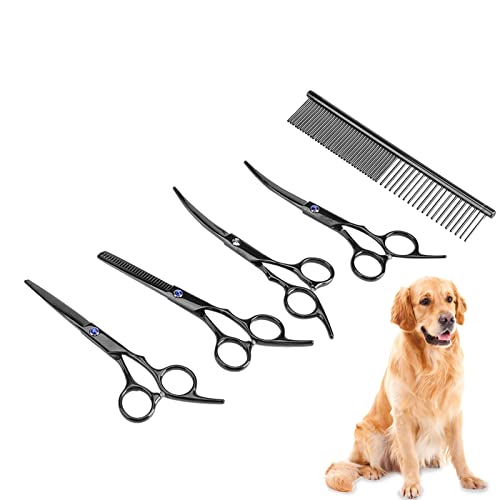 Vitdipy 7-teiliges Hundesalon-Scheren-Set, ergonomisches Design, Edelstahl, für Hunde und Katzen, Friseurscheren-Set, Haarschnitt-Werkzeuge zum Schneiden und Ausdünnen von Vitdipy