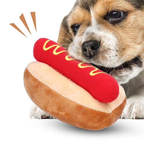 Vitdipy Hot Dog Hundespielzeug, weiches Plüsch-Hundespielzeug, Hot Dog-Form, Abnehmbarer Klang, exquisites Puppenspielzeug für Katzen, Hunde von Vitdipy